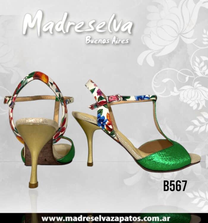 Zapato de Tango Verde con flores B567