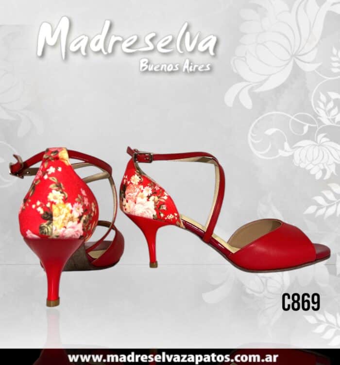 Zapato de Tango Rojo Floreado C869